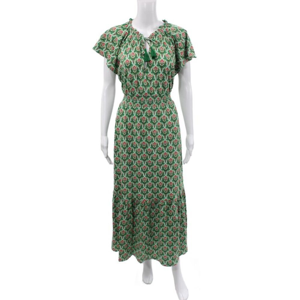 Boden Womens Maxi Dress Green Floral Cotton Short Sleeve Mid-Calf Size 8